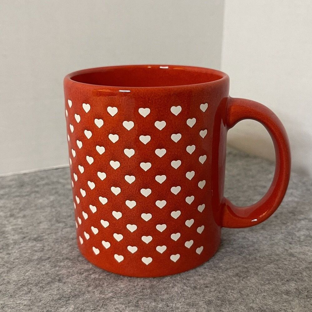 Vintage Waechtersbach Cup Mug Red Mini White Hearts Valentine Ceramic 12 oz